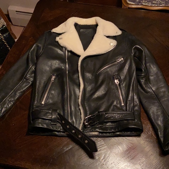 Laer Jackets & Blazers - Shearling leather fur coat jacket white / cream and black